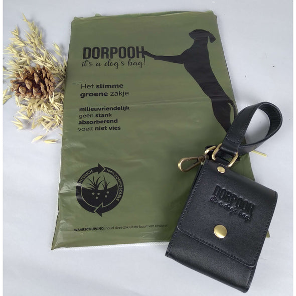 Dorpooh leather poopbag holder fits an leash or belts